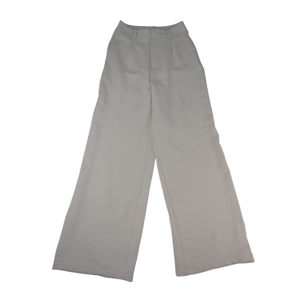 No Comment Women Cream Textured High Waisted Wide Leg Trousers RW427694 Size S